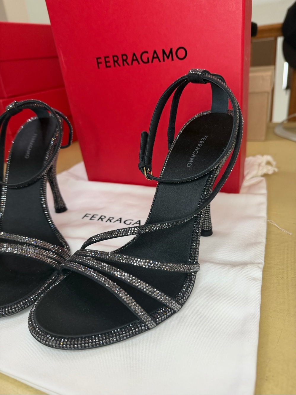 FERAGAMO Denise Crystal Embellished Ankle Strap Sandals